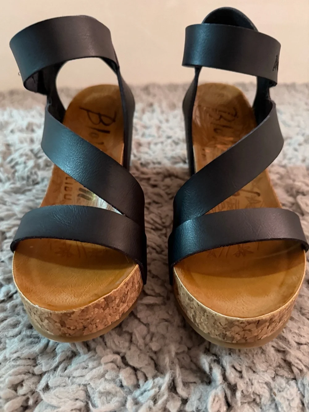 Blowfish Black Cork Wedge Sandals